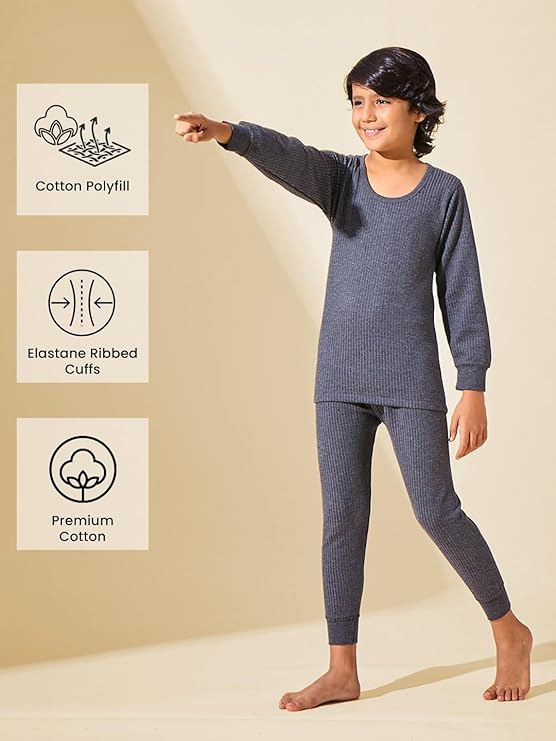Lux Inferno Kids Thermal Set – Full Sleeves Warm Innerwear for Boys & Girls | Round Neck Winter Wear | Soft & Stretchable Thermal Top & Bottom