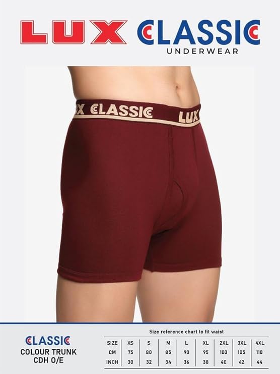 Lux Classic Men's Outer Elastic Trunks - Pack of 5 (Color May Vary) | Premium 100% Cotton | Ultimate Comfort Breathable, Soft & Durable | Everyday Essential Lux Underwear
