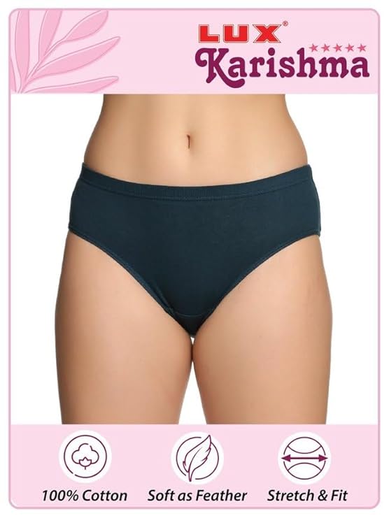 Lux Karishma Women's 100% Pure Cotton Panty - Soft, Comfortable & Skin-Friendly | Lux Panty for Everyday Comfort (Pack of 4) (Color & Print May Vary)
