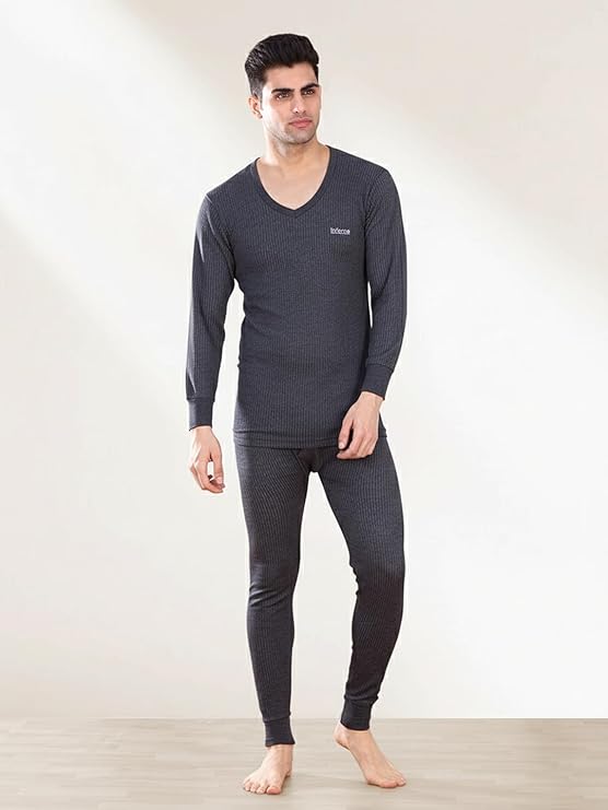 Lux Inferno Men's Thermal Set | Full Sleeve V Neck Top & Bottom Winter Innerwear | Soft & Warm Cotton Fabric