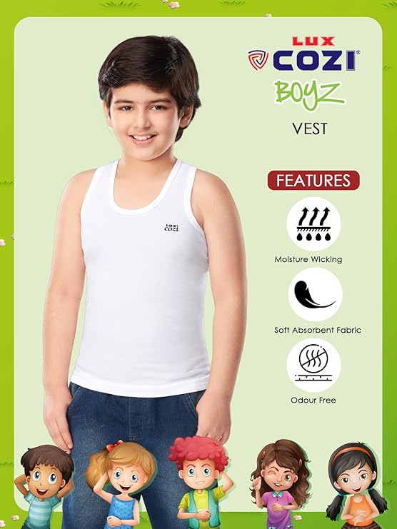 Lux Cozi Kids Boy's Regular Fit Top | 100% Cotton| Skin Friendly | Lightweight | Sleeveless Design | Pack of 7
