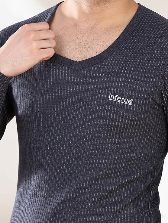 Lux Inferno Men's Thermal Set | Full Sleeve V Neck Top & Bottom Winter Innerwear | Soft & Warm Cotton Fabric