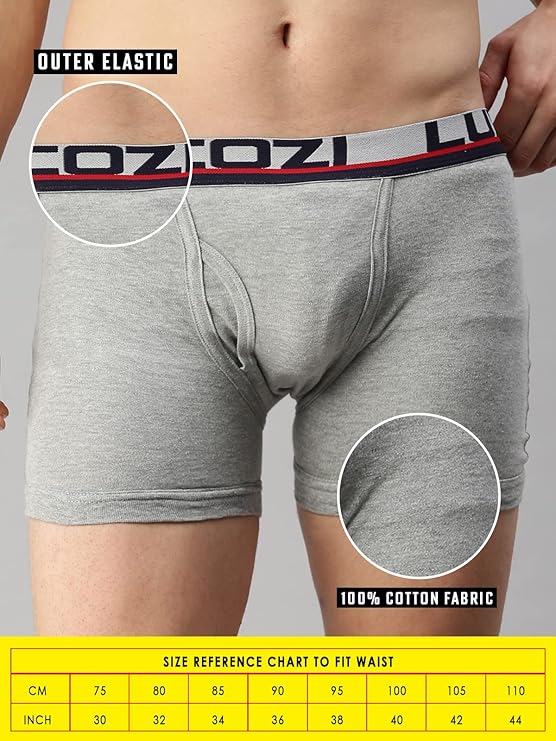 Lux Cozi Glo Men's Assorted Outer Elestic Long Trunk | Solid Trunk for Men | Pack of 3 | Color May Vary