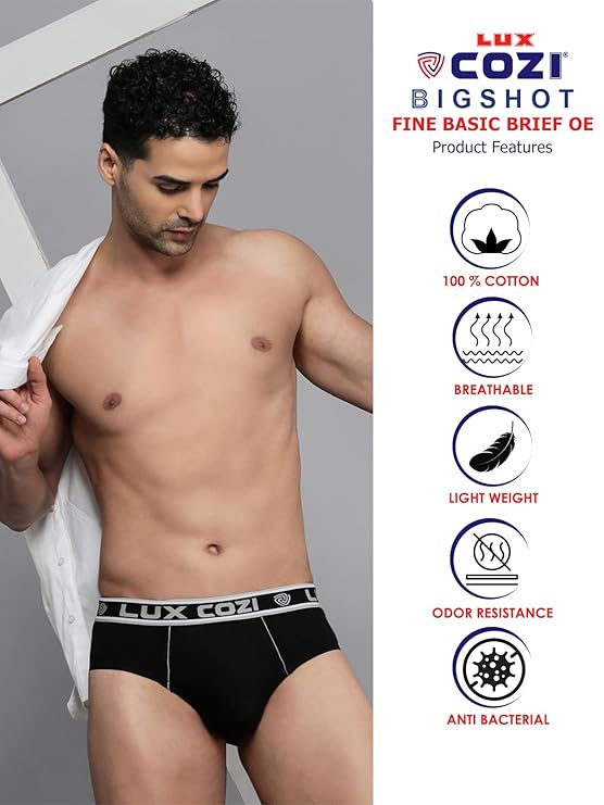 Lux Cozi Men's Cotton Brief (Pack of 5) (Color & Prints May Vary)