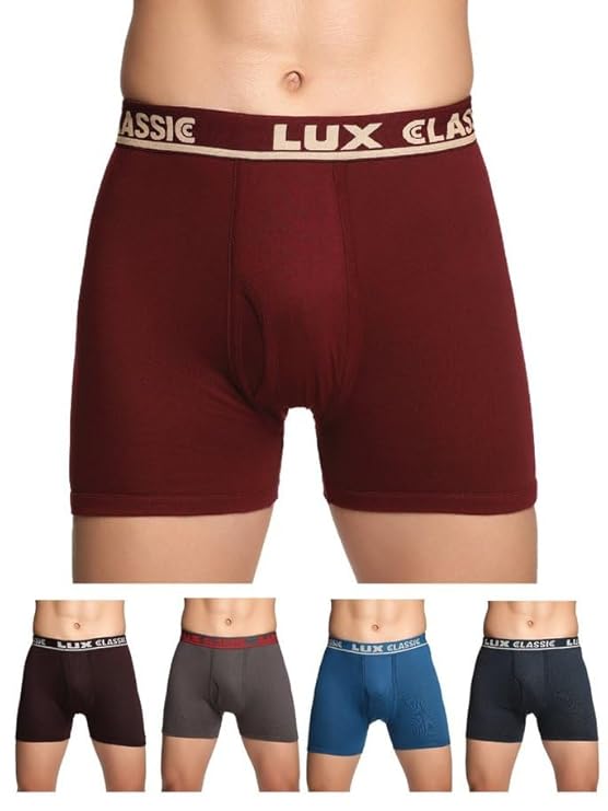 Lux Classic Men's Outer Elastic Trunks - Pack of 5 (Color May Vary) | Premium 100% Cotton | Ultimate Comfort Breathable, Soft & Durable | Everyday Essential Lux Underwear
