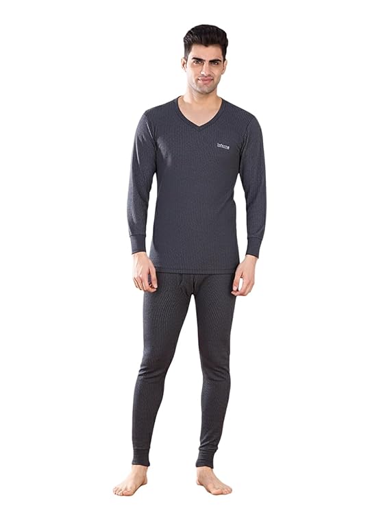 Lux Inferno Men's Thermal Set | Full Sleeve V Neck Top & Bottom Winter Innerwear | Soft & Warm Cotton Fabric