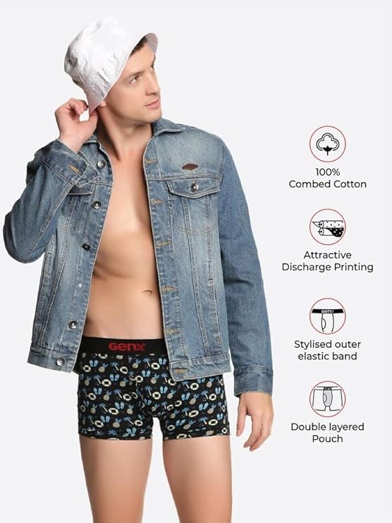 Genx Jazz Printed Trunk - Elegant, Trendy&Comfortable, 100% Combed Cotton Men's Underwear(Colors&Print May Vary)