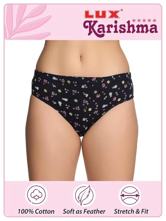 Lux Karishma Women's 100% Pure Cotton Panty - Soft, Comfortable & Skin-Friendly | Lux Panty for Everyday Comfort (Pack of 4) (Color & Print May Vary) (Copy)