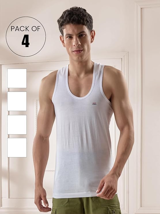 LUX VENUS Vest for Men White | 100% Cotton | Pack of 4