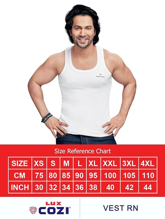 Lux Cozi Men's White Round Neck Sleeveless Cotton Vest (Pack of 3)