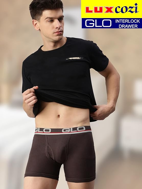 Lux Cozi Glo Men's Assorted Outer Elestic Long Trunk | Solid Trunk for Men | Pack of 3 | Color May Vary