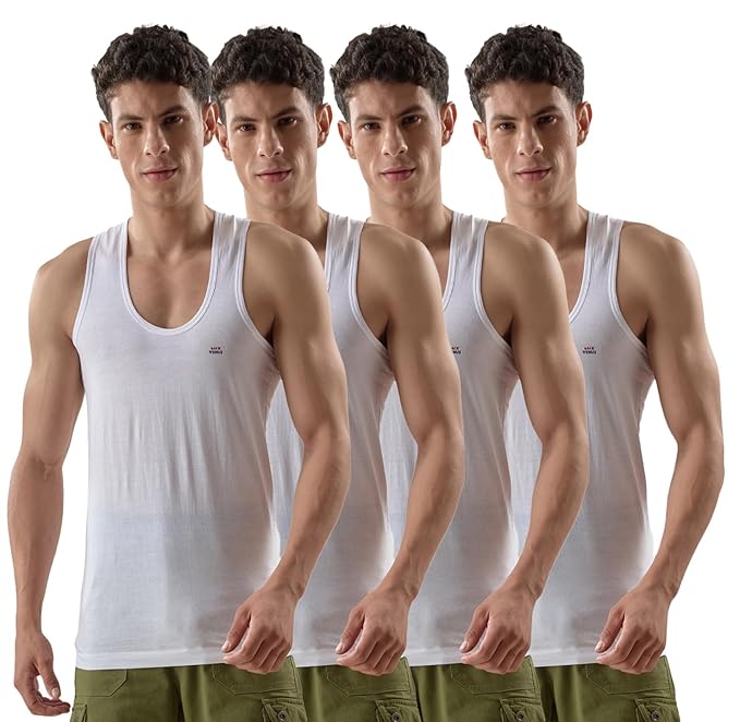 LUX VENUS Vest for Men White | 100% Cotton | Pack of 4