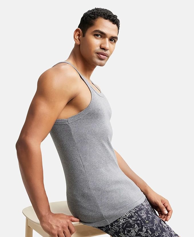 Jockey US26 Men's Super Combed Cotton Rib Square Neckline Gym Vest