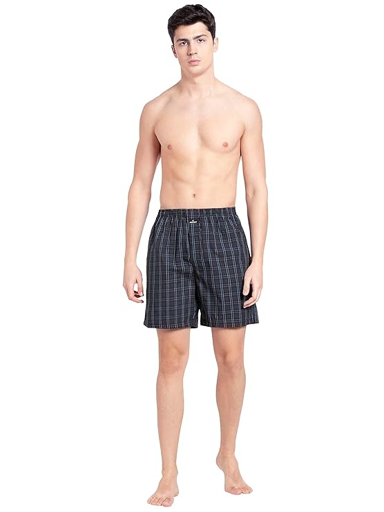 Jockey 1223 Men's Super Combed Mercerized Cotton Woven Checkered Boxer Shorts with Side Pocket (Pack of 2)
