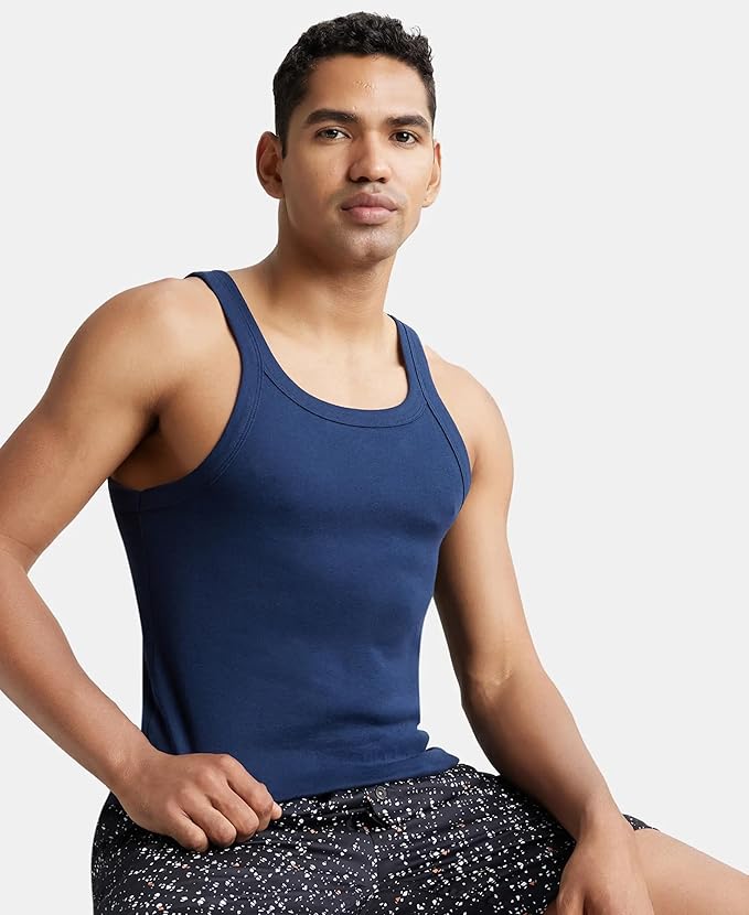 Jockey US26 Men's Super Combed Cotton Rib Square Neckline Gym Vest