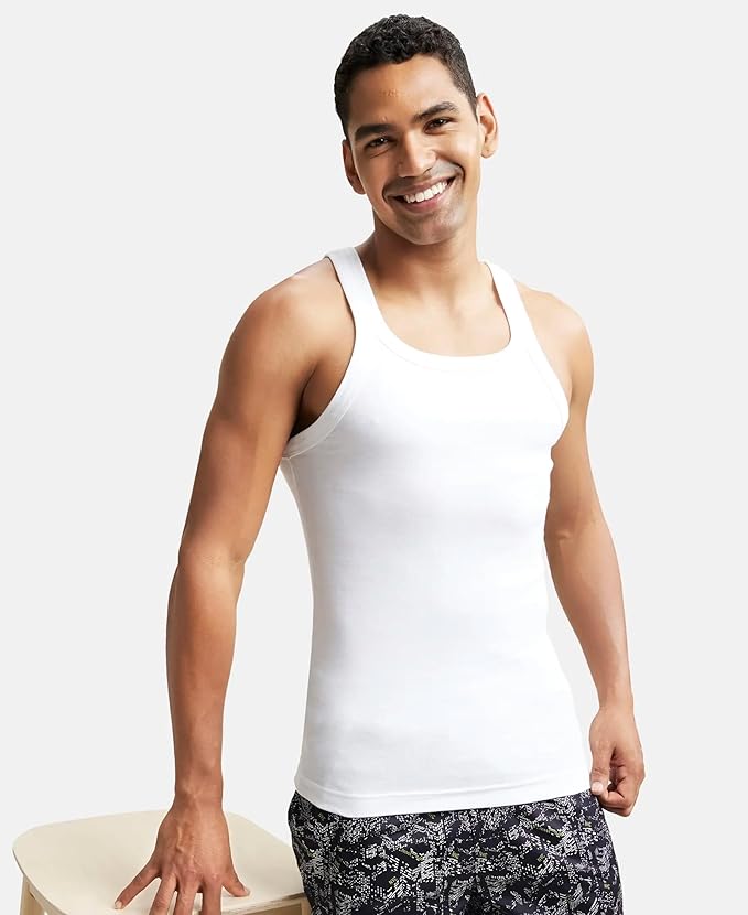 Jockey US26 Men's Super Combed Cotton Rib Square Neckline Gym Vest