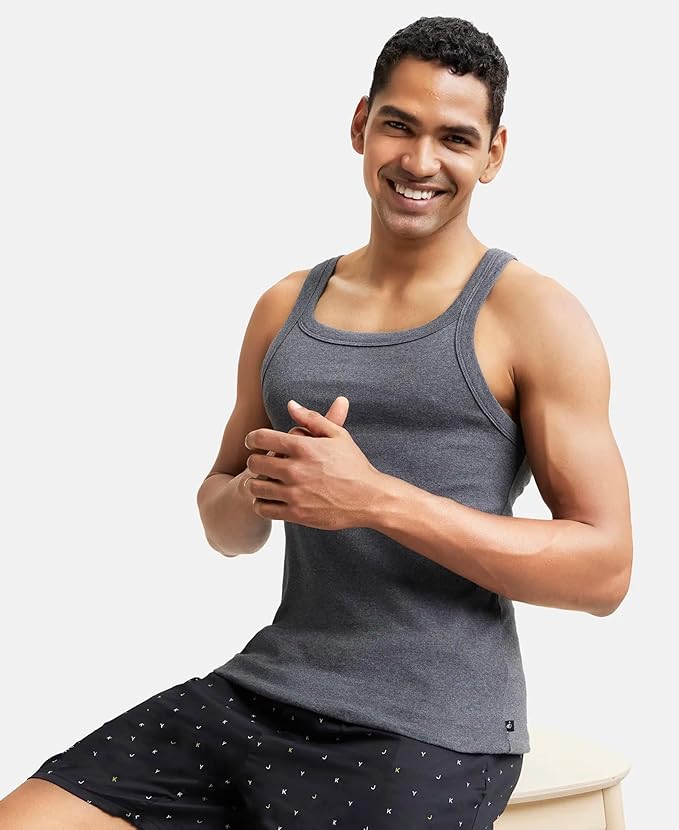 Jockey US26 Men's Super Combed Cotton Rib Square Neckline Gym Vest