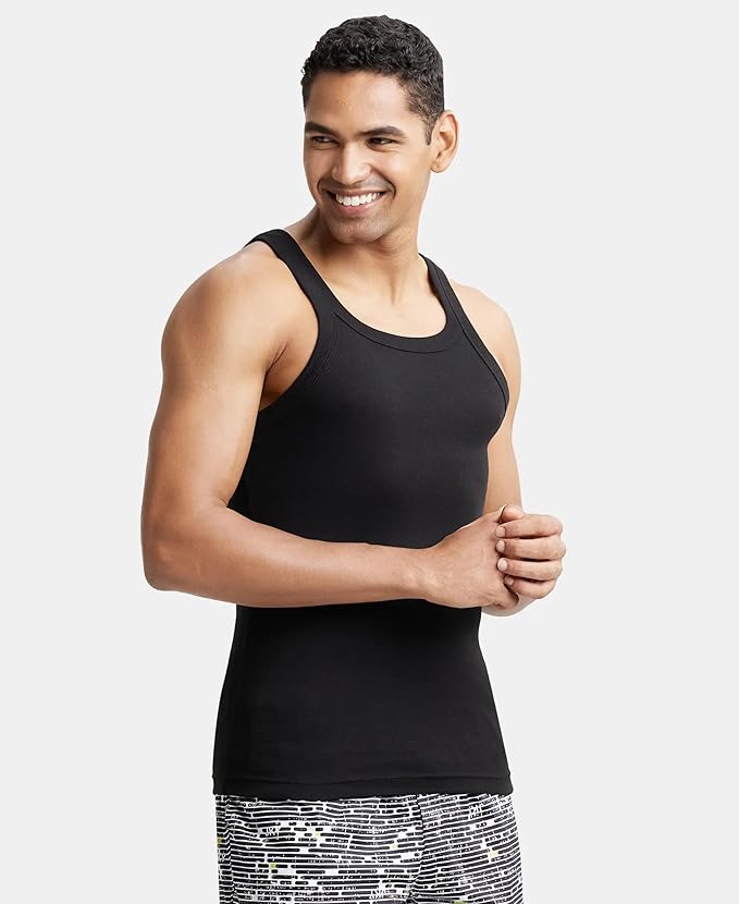 Jockey US26 Men's Super Combed Cotton Rib Square Neckline Gym Vest