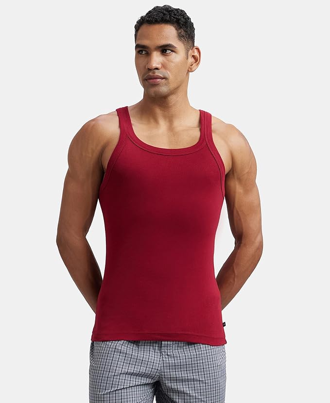 Jockey US26 Men's Super Combed Cotton Rib Square Neckline Gym Vest