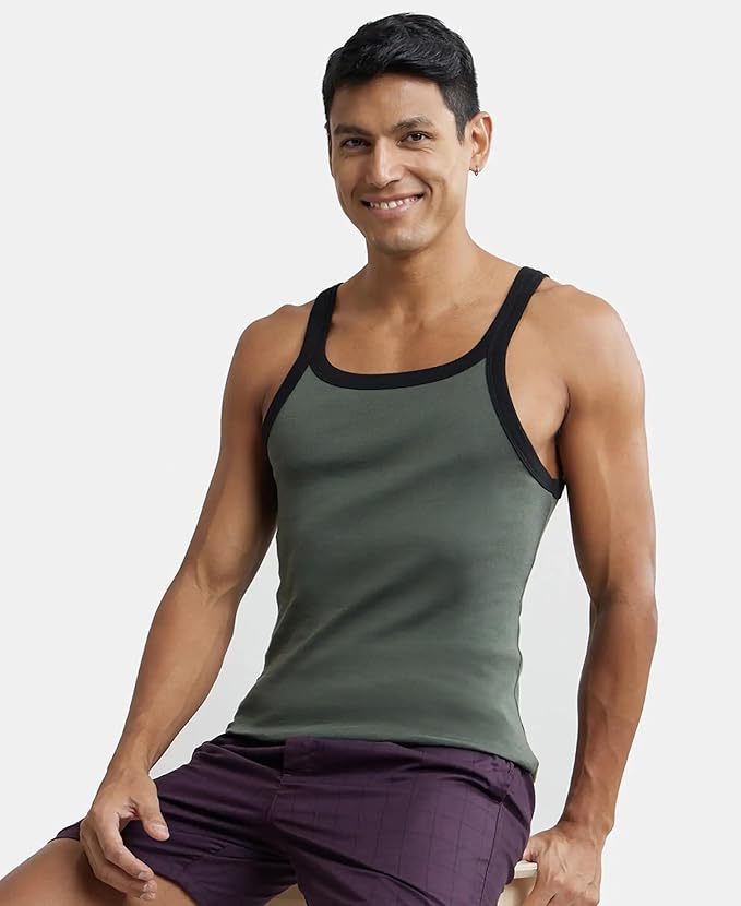 Jockey US26 Men's Super Combed Cotton Rib Square Neckline Gym Vest