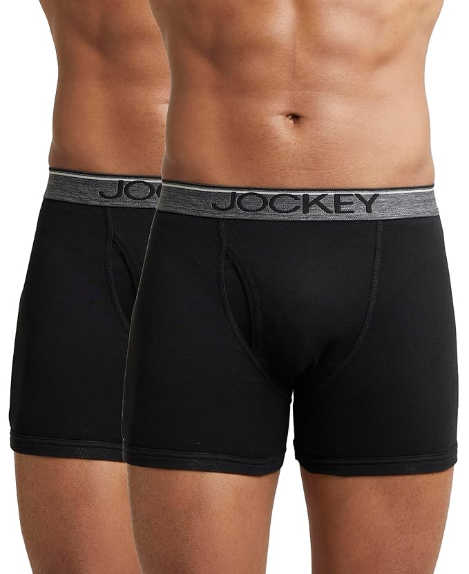 Jockey 8009 Men's Super Combed Cotton Rib Solid Boxer Brief with Ultrasoft Waistband | Assorted Color Pack | (Pack of 2)