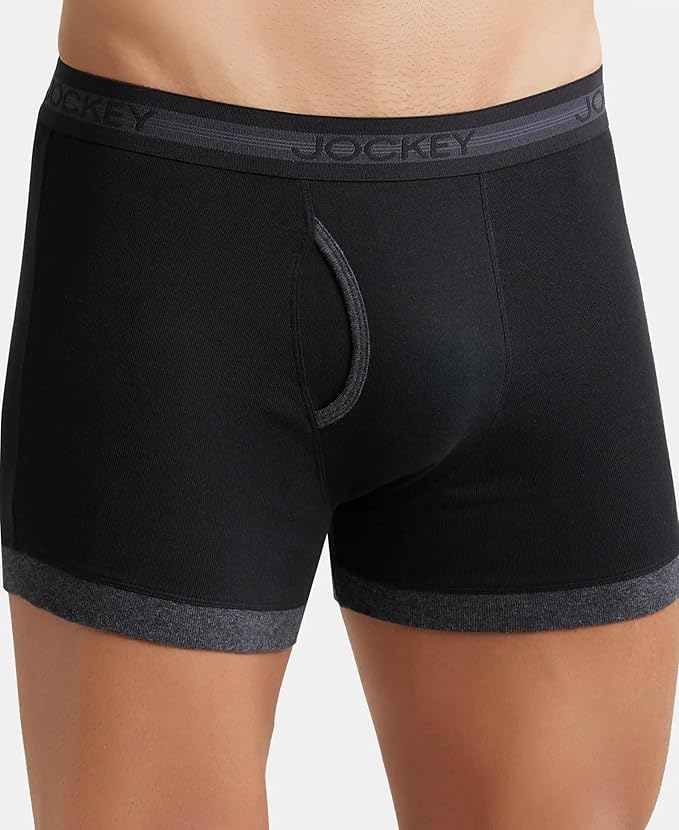 Jockey 1017 Men's Super Combed Cotton Rib Solid Boxer Brief with Stay Fresh Properties (Pack of 2)