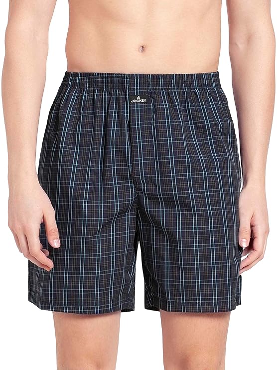 Jockey 1223 Men's Super Combed Mercerized Cotton Woven Checkered Boxer Shorts with Side Pocket (Pack of 2)