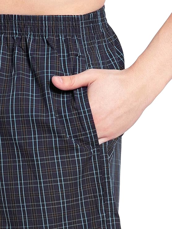 Jockey 1223 Men's Super Combed Mercerized Cotton Woven Checkered Boxer Shorts with Side Pocket (Pack of 2)