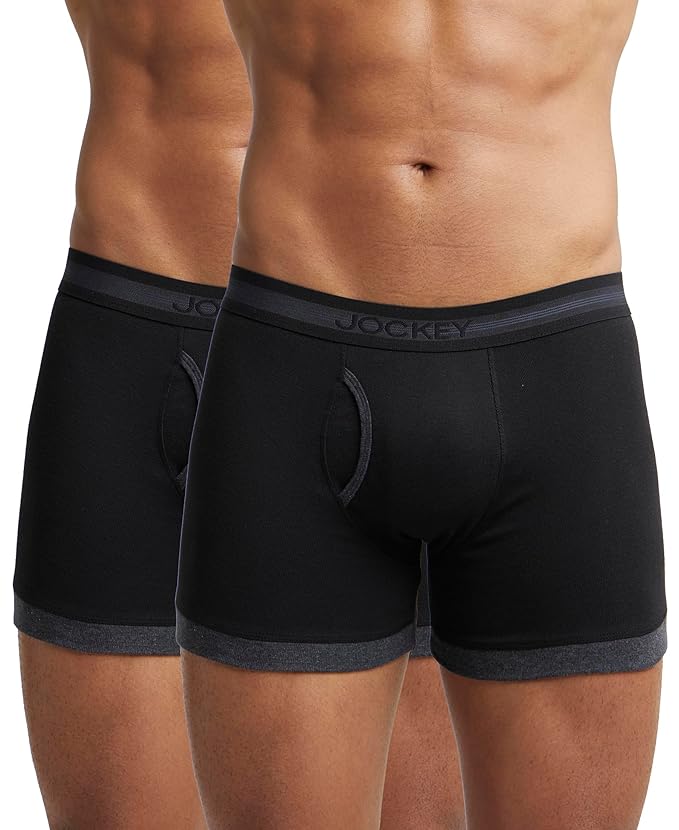 Jockey 1017 Men's Super Combed Cotton Rib Solid Boxer Brief with Stay Fresh Properties (Pack of 2)