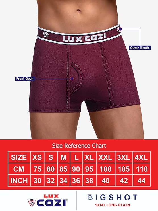 Lux Cozi Men's Cotton Solid Mini Trunk | Mini Trunk Underwear for Men | Colors May Vary | Pack of 3