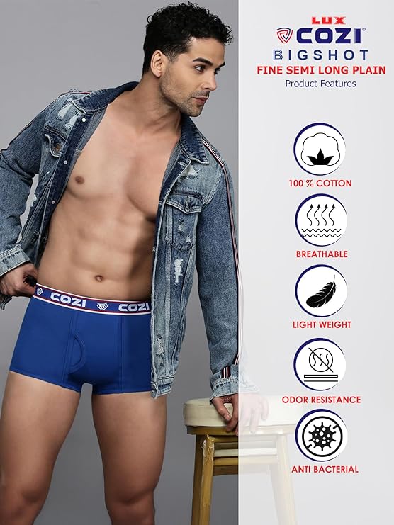 Lux Cozi Men's Cotton Solid Mini Trunk | Mini Trunk Underwear for Men | Colors May Vary | Pack of 3