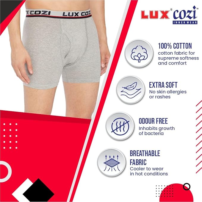 Lux Cozi Men's Long Underwear | 100% Pure Cotton Innerwear | Soft, Breathable & Warm Base Layer | Solid Soft Cotton Trunk for Men