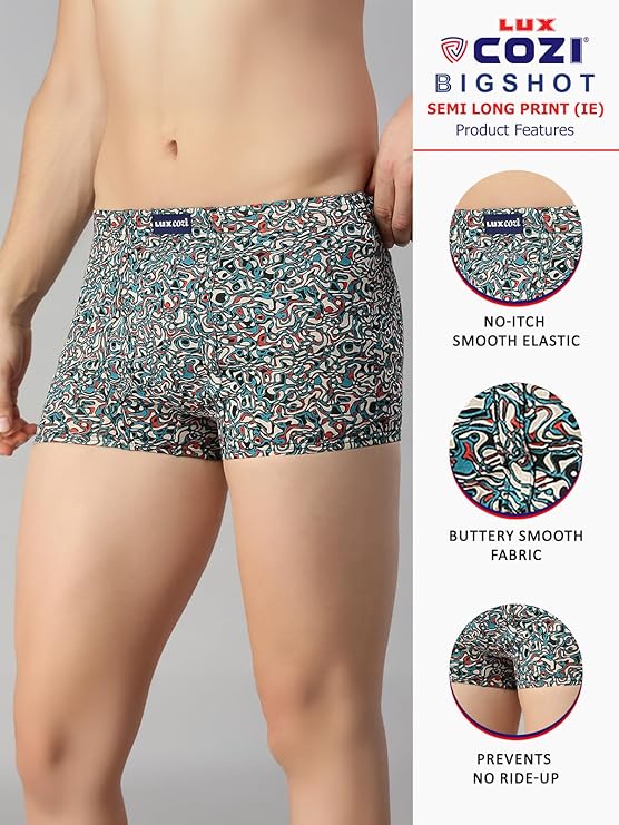 Lux Cozi Mens 100% Cotton Printed Mini Trunk | Printed Mini Trunk for Men | Color and Print May Vary | Mini Trunk for Men Pack of 3